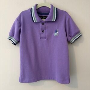 Psycho Bunny Kids Purple Short Sleeve Polo Shirt Embroidered Bunny‎ Logo